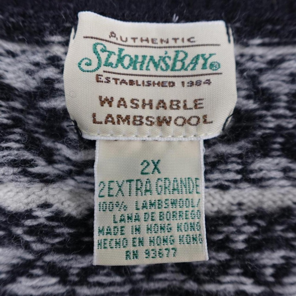 VTG St. John's Bay Fair Isle V Neck Lambswool Nordic Black Sweater 2XL (26x26) - Picture 4 of 6